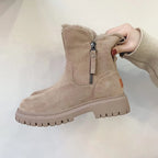 Women's Faux Fur Lined Snow Ankle Boots – Side Zip Flat Winter Boots