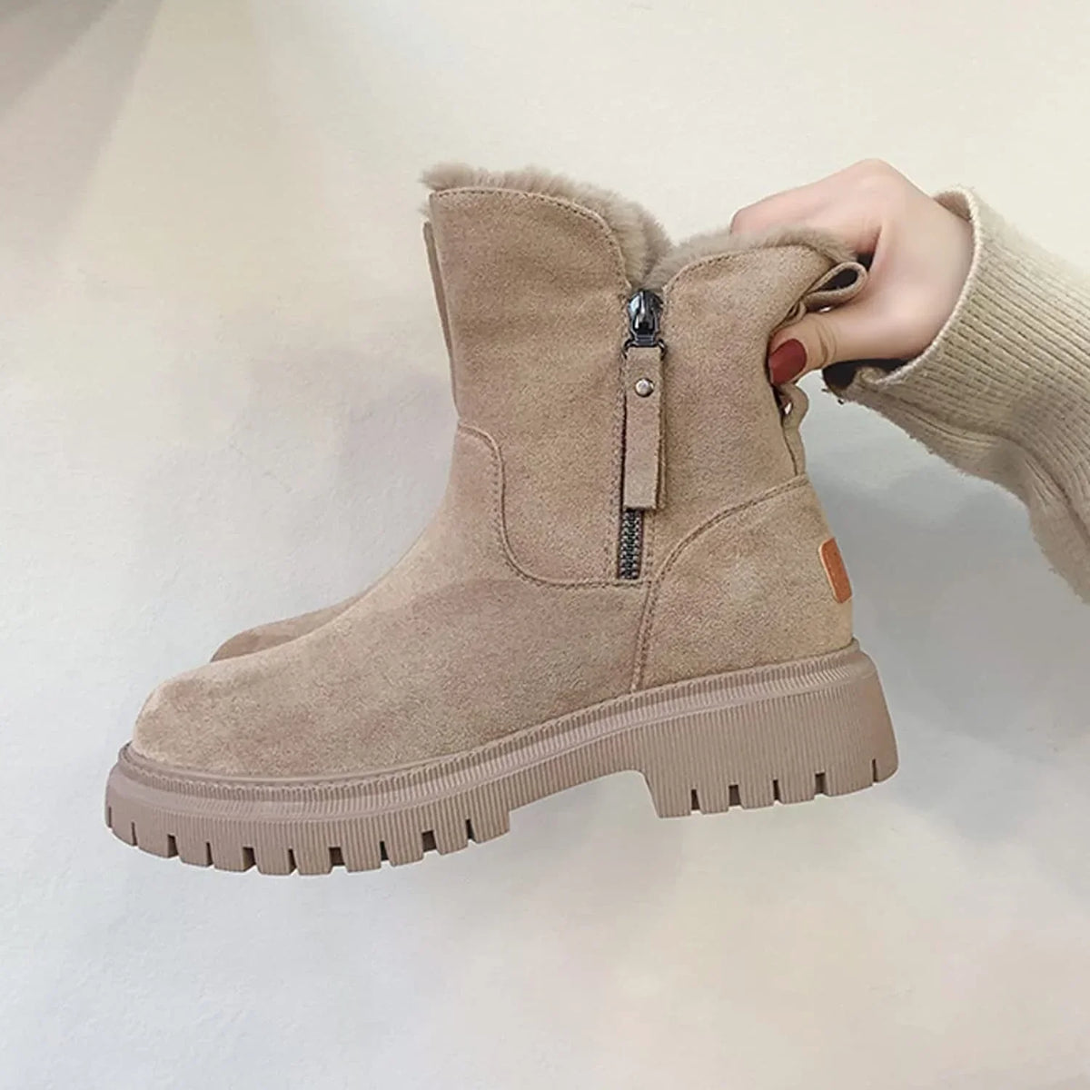 Women's Faux Fur Lined Snow Ankle Boots – Side Zip Flat Winter Boots