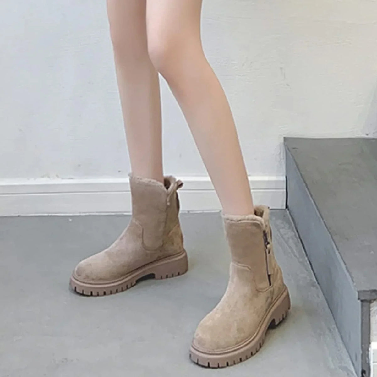 Women's Faux Fur Lined Snow Ankle Boots – Side Zip Flat Winter Boots