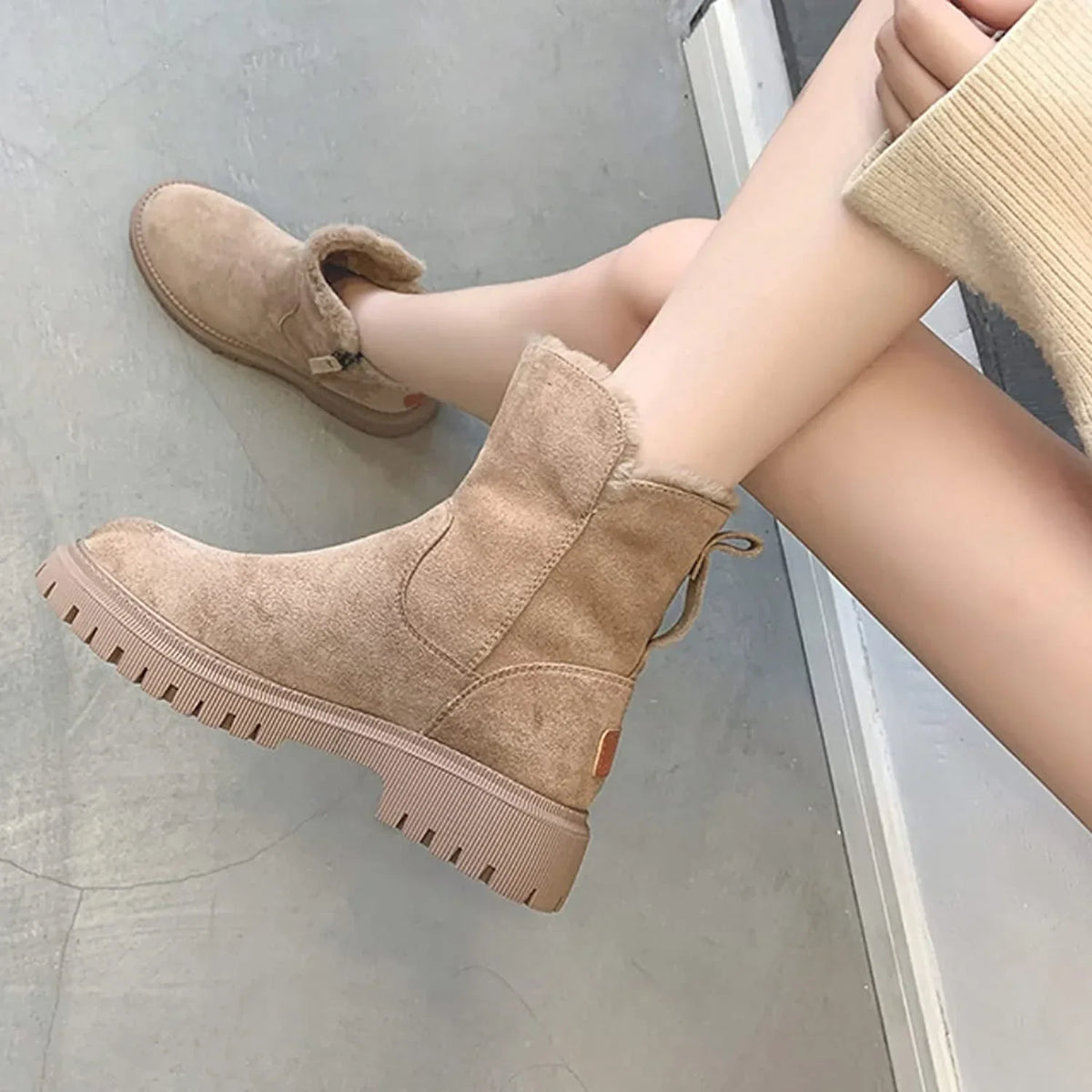 Women's Faux Fur Lined Snow Ankle Boots – Side Zip Flat Winter Boots