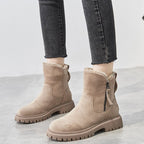 Women's Faux Fur Lined Snow Ankle Boots – Side Zip Flat Winter Boots