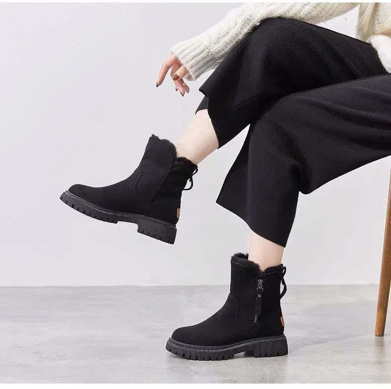 Women's Faux Fur Lined Snow Ankle Boots – Side Zip Flat Winter Boots