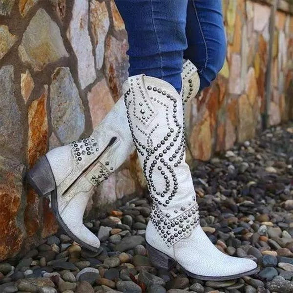 Women's Studded Knee High Cowgirl Boots – Pointed Toe Western Boots