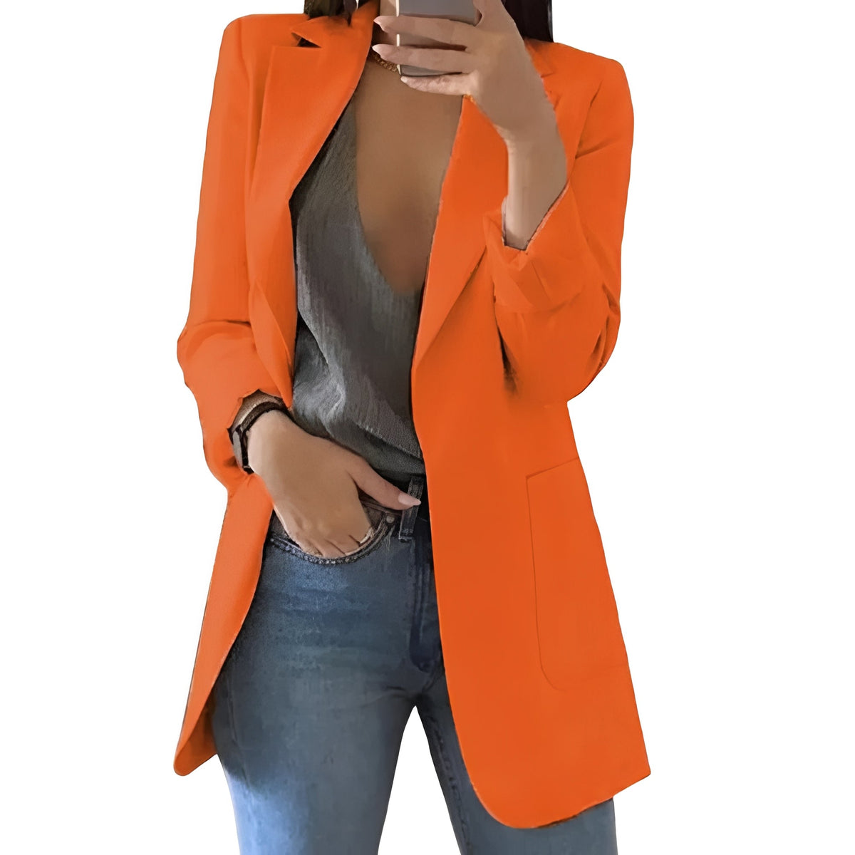 Women's Longline Blazer – Open Front Structured Jacket with Extended Length