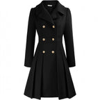 Women's Double-Breasted A-Line Coat – Notch Lapel Peacoat with Pockets