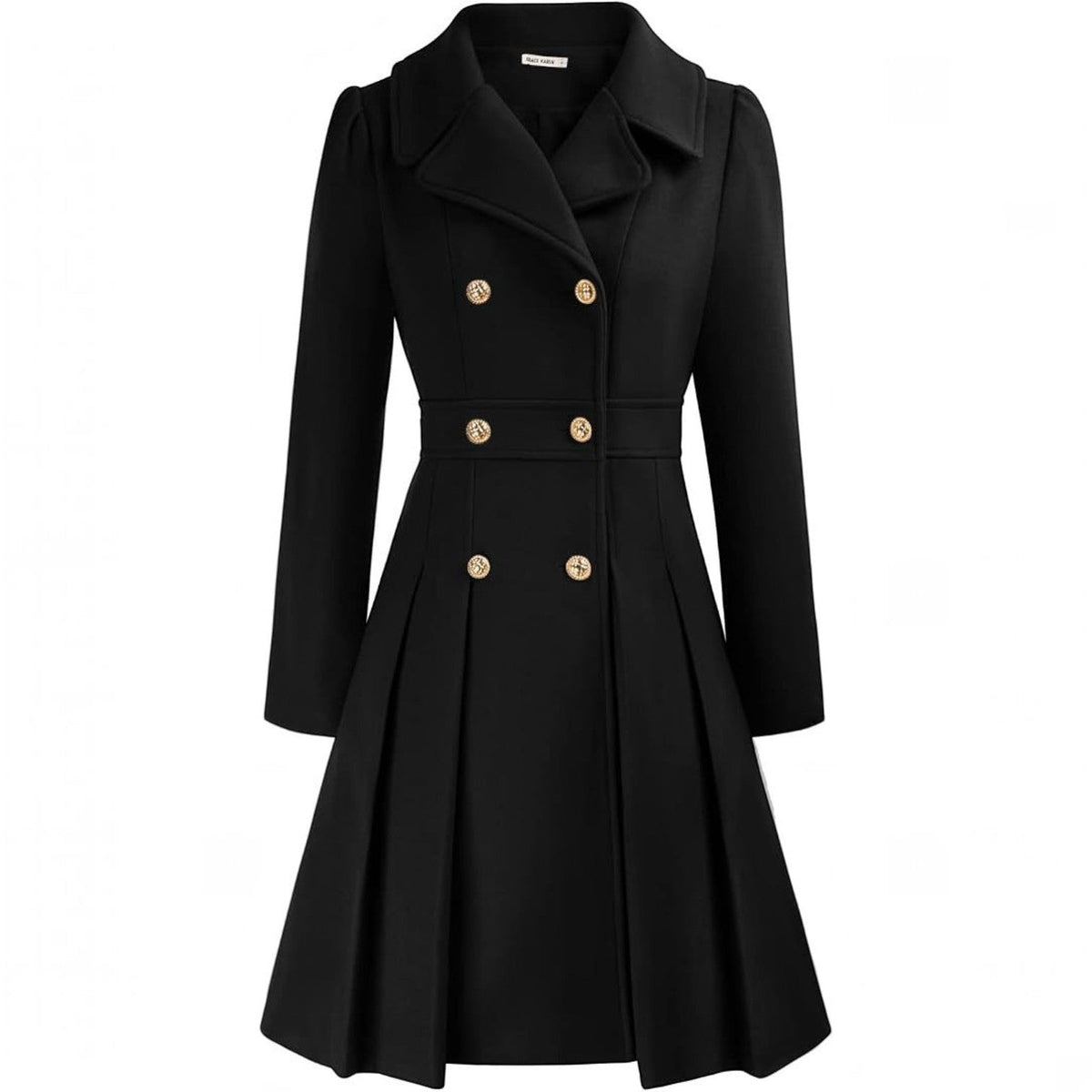 Women's Double-Breasted A-Line Coat – Notch Lapel Peacoat with Pockets