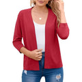 Women's Cropped Open Front Cardigan – 3/4 Sleeve Lightweight Layering Sweater