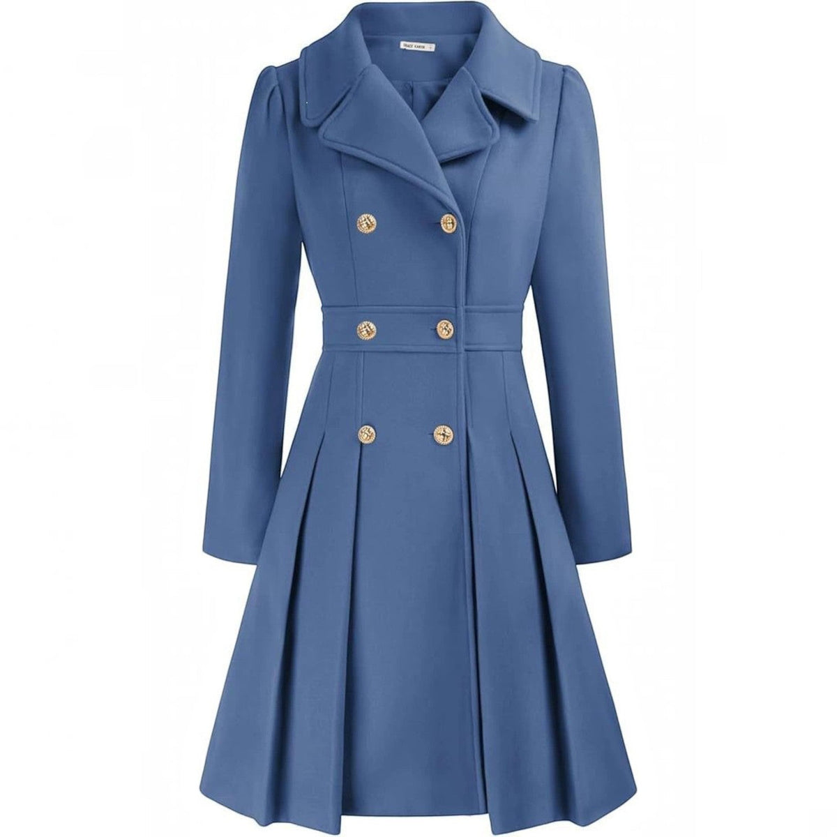 Women's Double-Breasted A-Line Coat – Notch Lapel Peacoat with Pockets