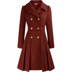 Women's Double-Breasted A-Line Coat – Notch Lapel Peacoat with Pockets