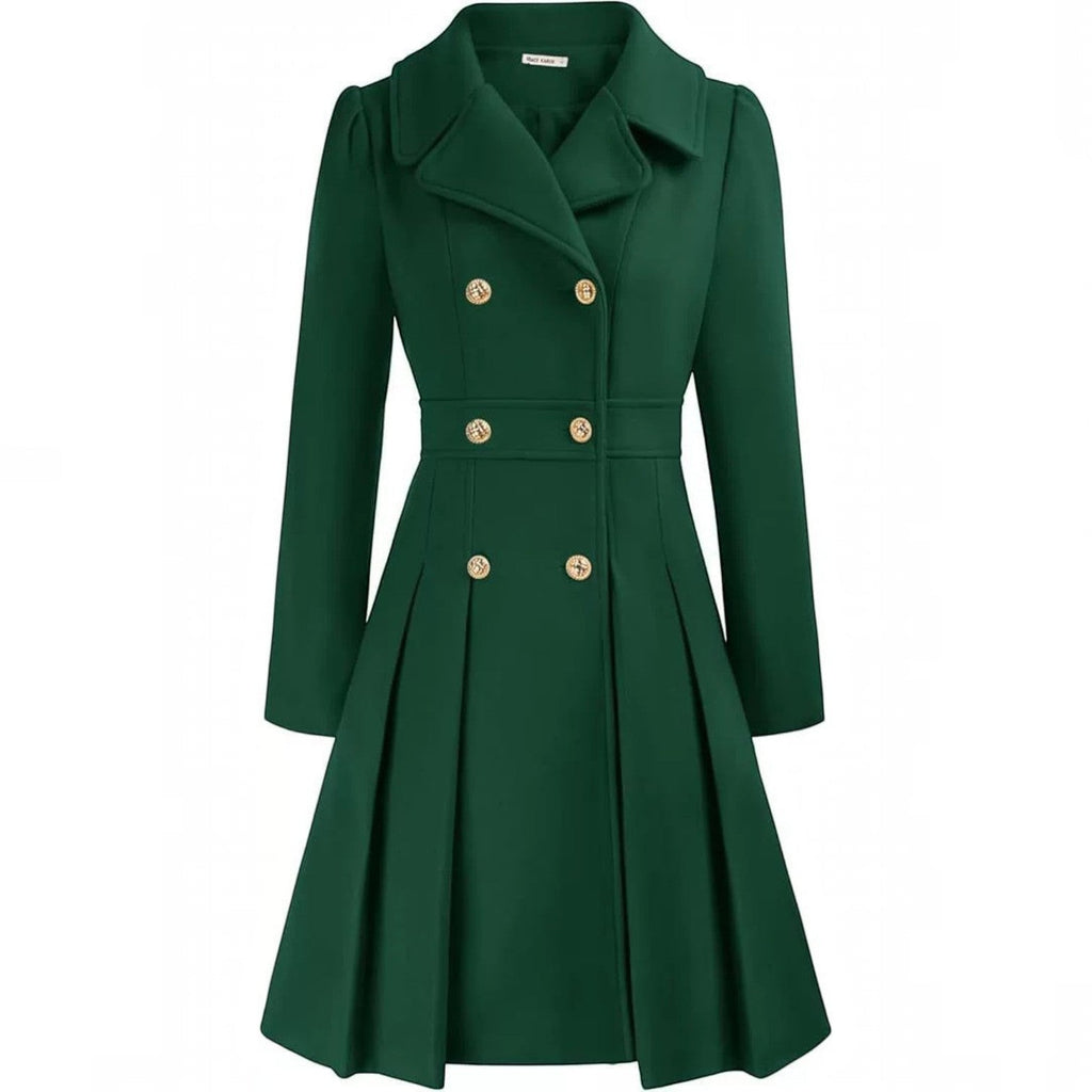 Women's Double-Breasted A-Line Coat – Notch Lapel Peacoat with Pockets