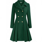 Women's Double-Breasted A-Line Coat – Notch Lapel Peacoat with Pockets