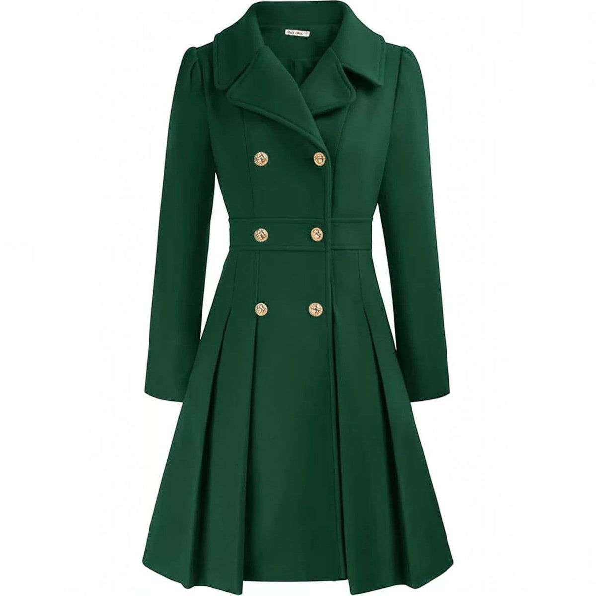 Women's Double-Breasted A-Line Coat – Notch Lapel Peacoat with Pockets