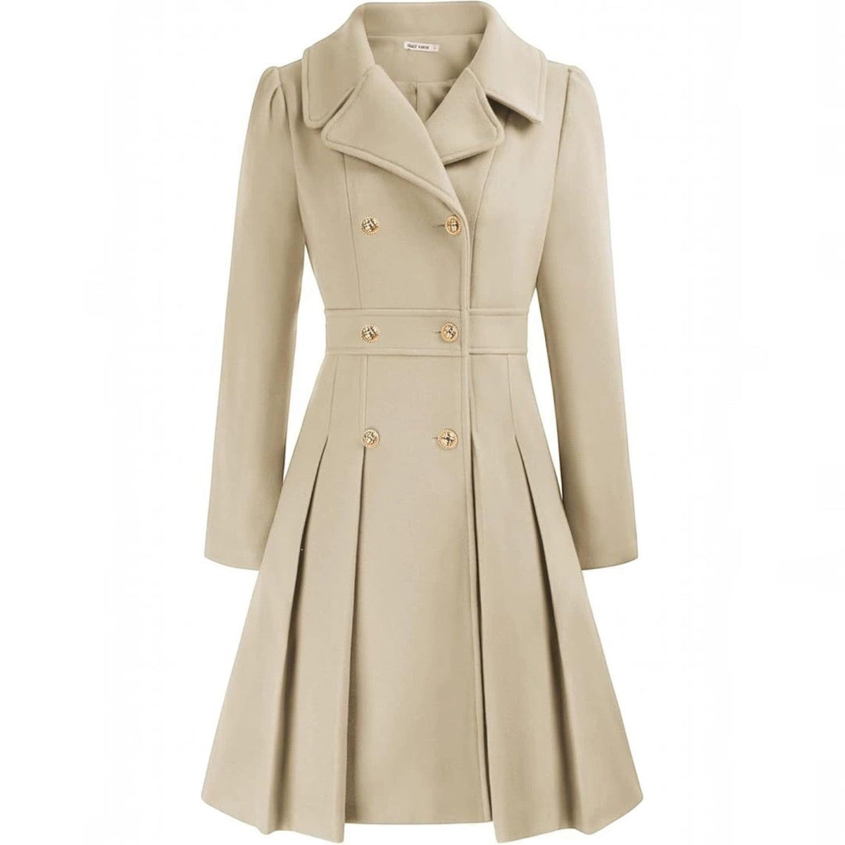Women's Double-Breasted A-Line Coat – Notch Lapel Peacoat with Pockets