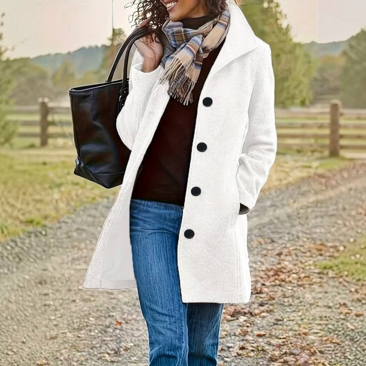 Women's Stand Collar Pea Coat – Single-Breasted Relaxed Winter Coat
