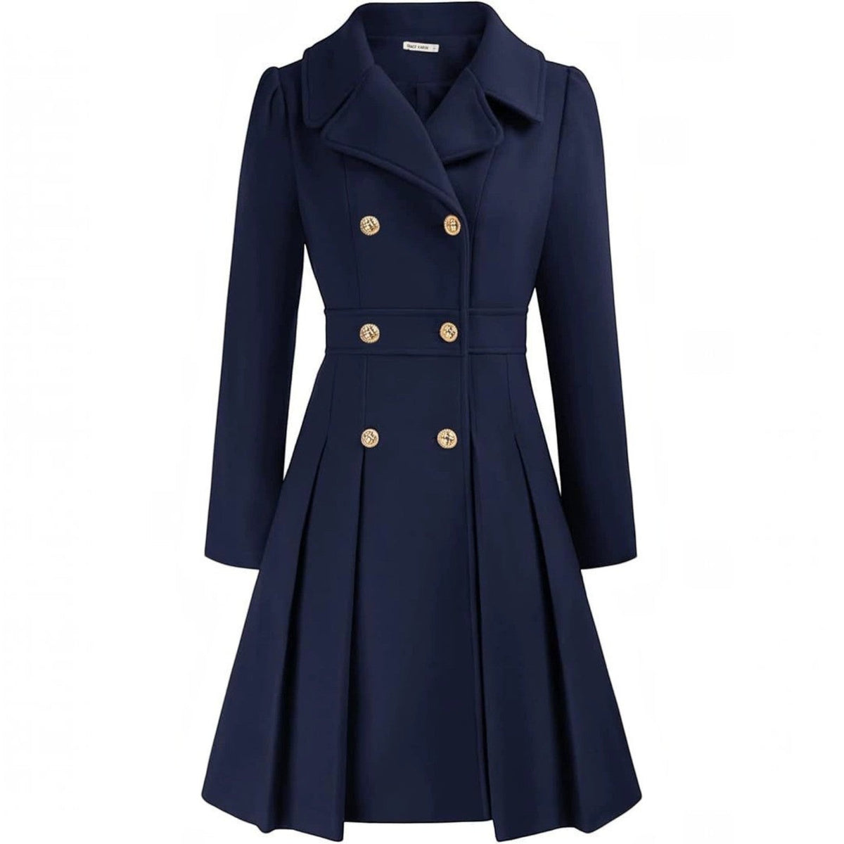 Women's Double-Breasted A-Line Coat – Notch Lapel Peacoat with Pockets