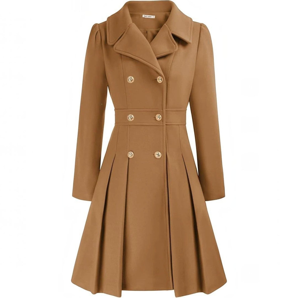 Women's Double-Breasted A-Line Coat – Notch Lapel Peacoat with Pockets