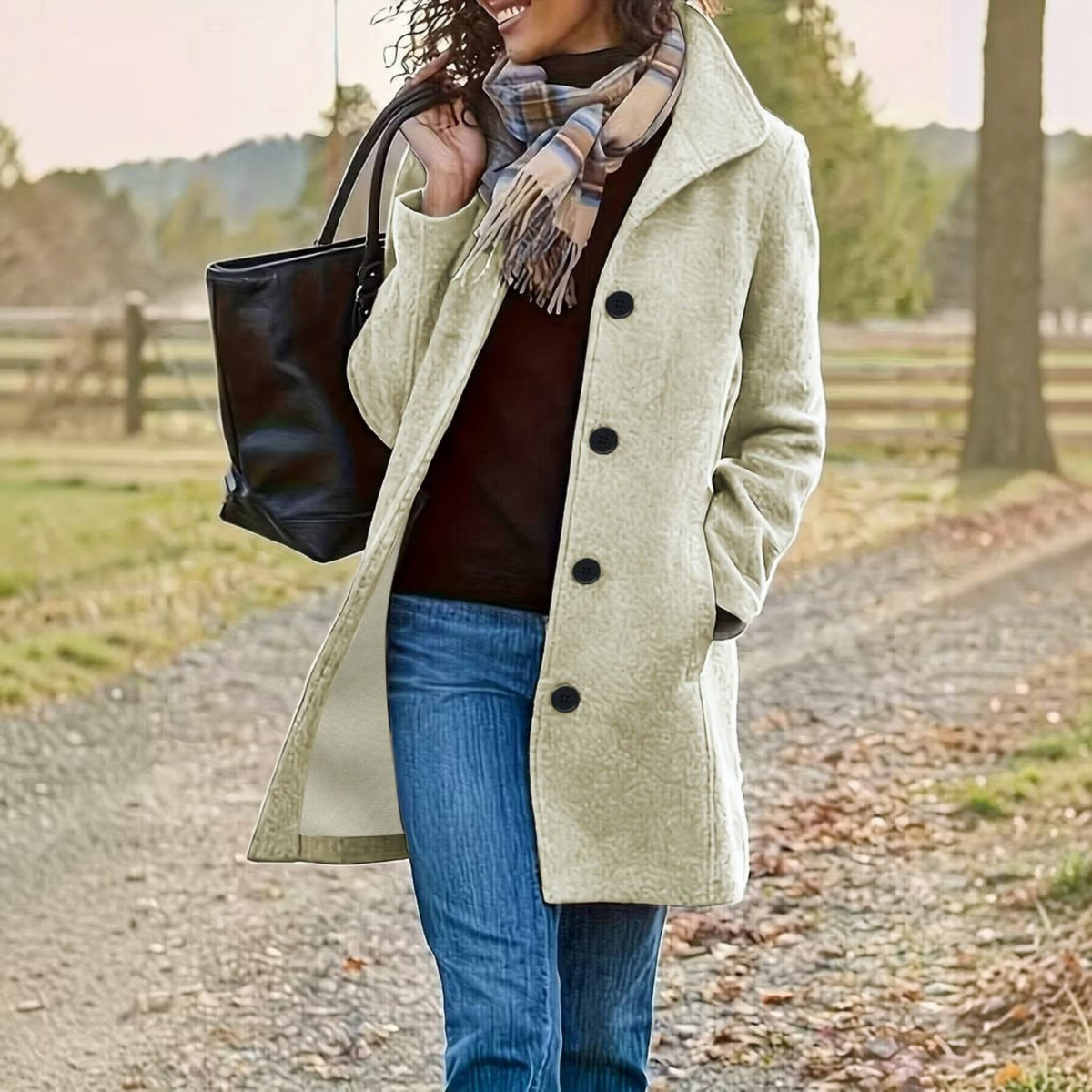 Women's Stand Collar Pea Coat – Single-Breasted Relaxed Winter Coat