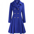 Women's Double-Breasted A-Line Coat – Notch Lapel Peacoat with Pockets
