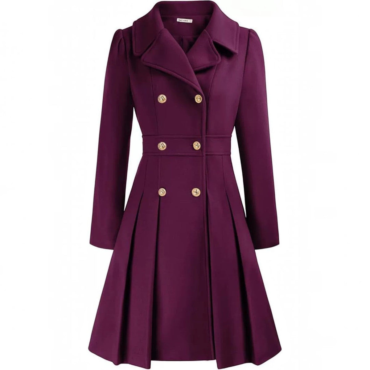 Women's Double-Breasted A-Line Coat – Notch Lapel Peacoat with Pockets