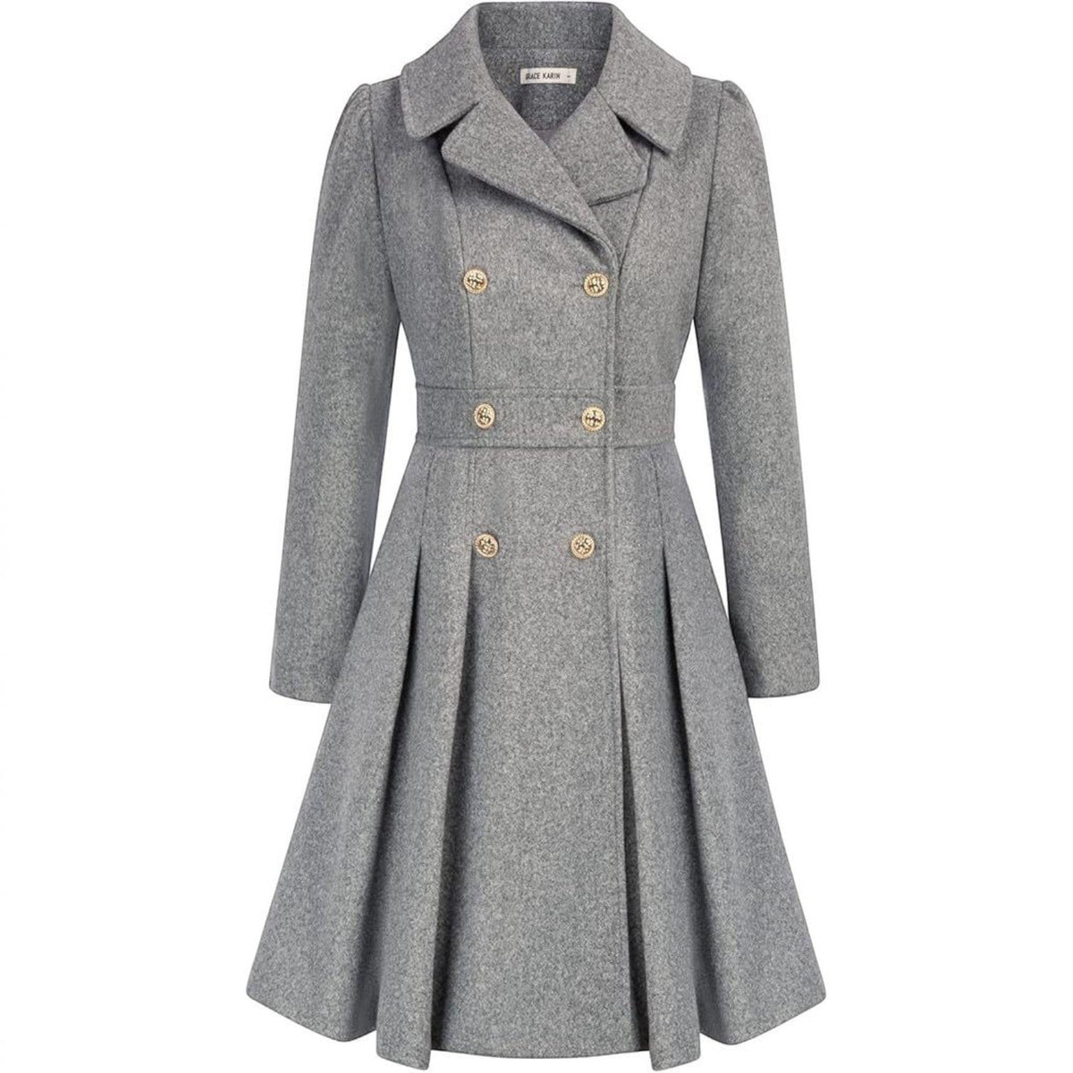 Women's Double-Breasted A-Line Coat – Notch Lapel Peacoat with Pockets