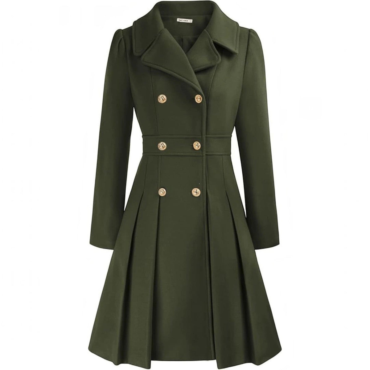 Women's Double-Breasted A-Line Coat – Notch Lapel Peacoat with Pockets