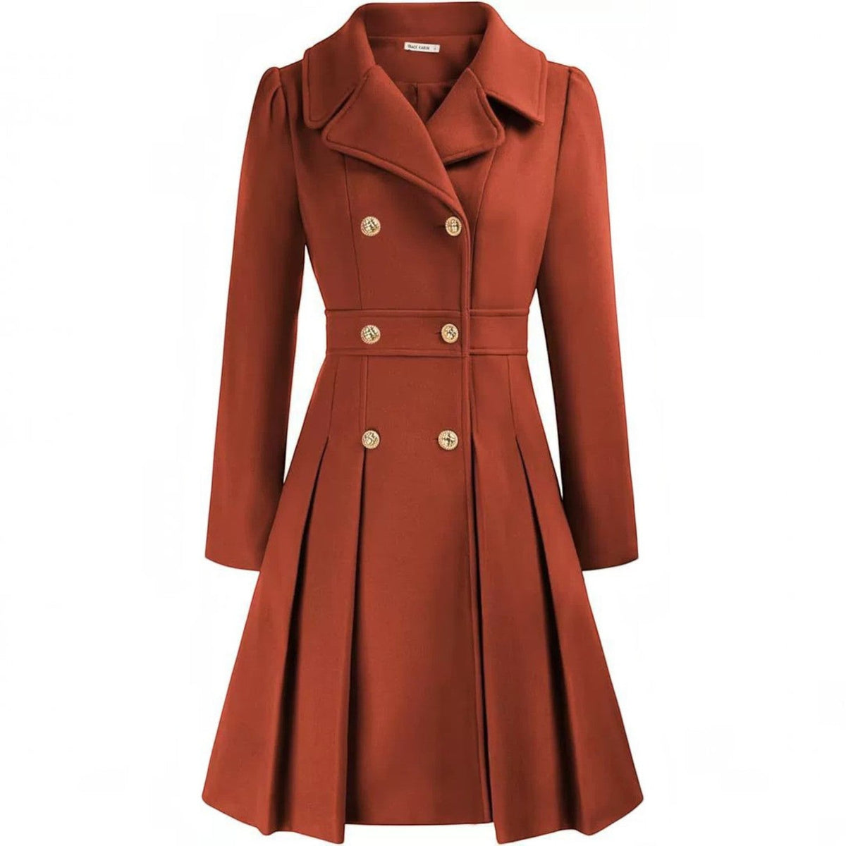 Women's Double-Breasted A-Line Coat – Notch Lapel Peacoat with Pockets