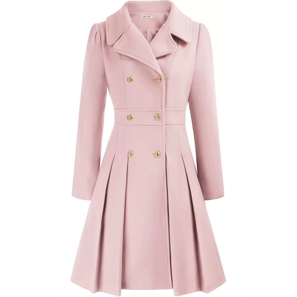 Women's Double-Breasted A-Line Coat – Notch Lapel Peacoat with Pockets
