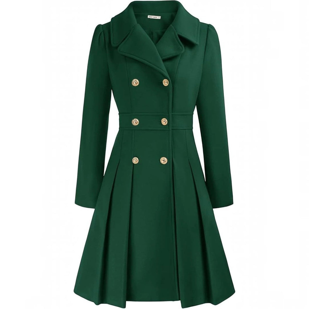 Women's Double-Breasted A-Line Coat – Notch Lapel Peacoat with Pockets