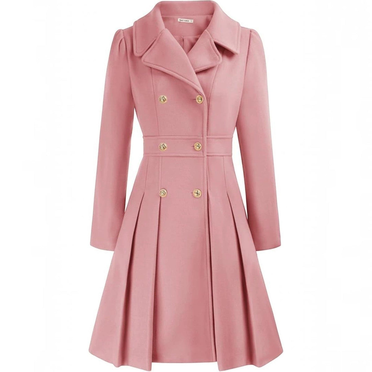 Women's Double-Breasted A-Line Coat – Notch Lapel Peacoat with Pockets
