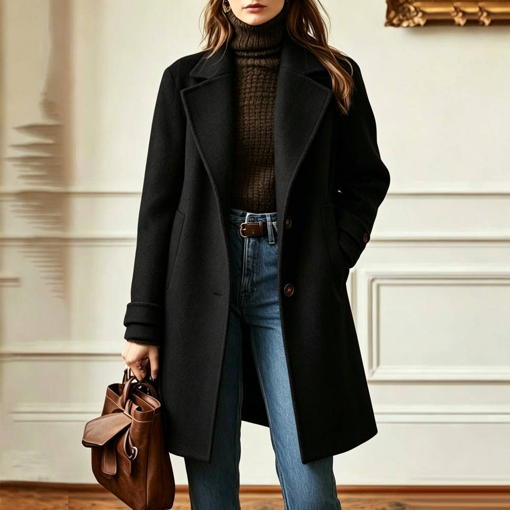 Women's Retro Plaid Coat – Windowpane Check Lapel Collar Winter Coat