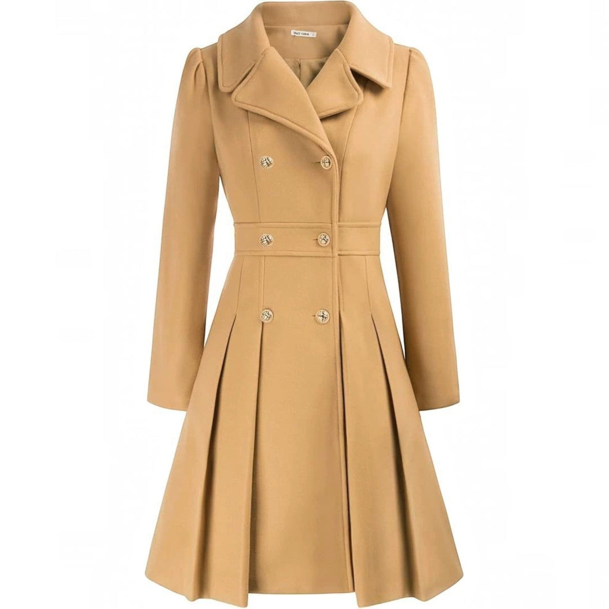 Women's Double-Breasted A-Line Coat – Notch Lapel Peacoat with Pockets
