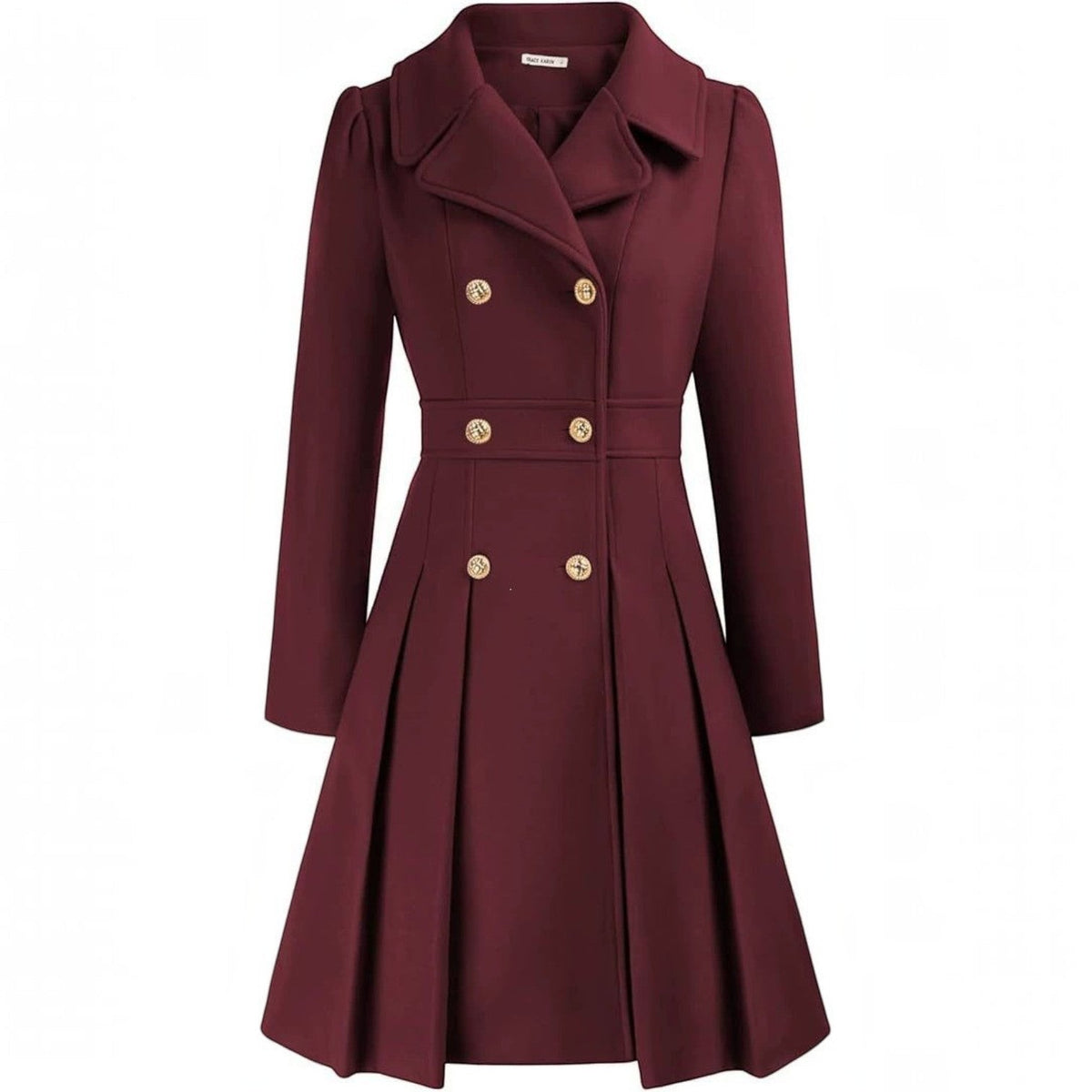 Women's Double-Breasted A-Line Coat – Notch Lapel Peacoat with Pockets
