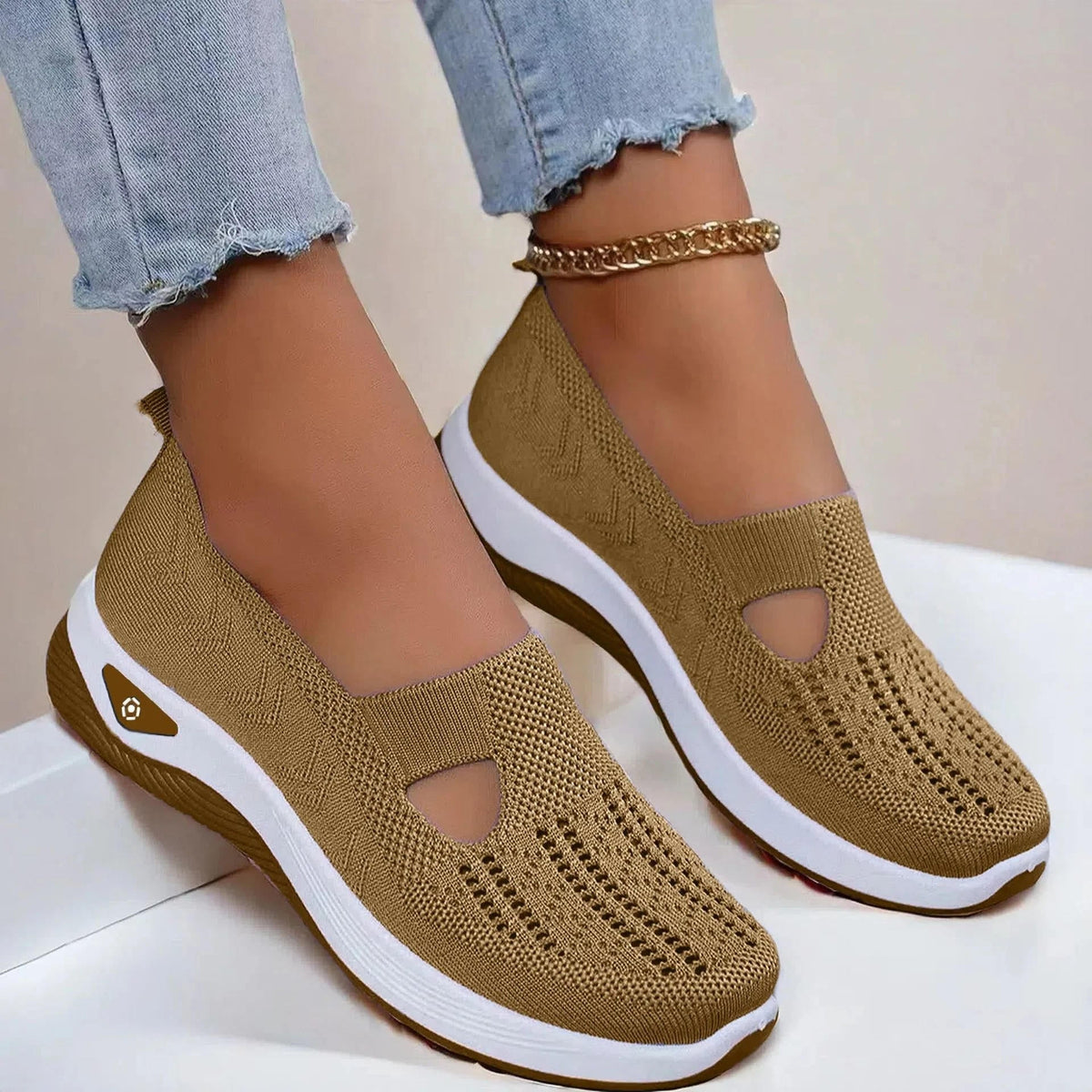 Women's Slip-On Walking Sneakers – Lightweight Cushioned Shoes with Treaded Sole