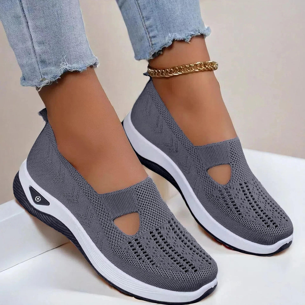 Women's Slip-On Walking Sneakers – Lightweight Cushioned Shoes with Treaded Sole