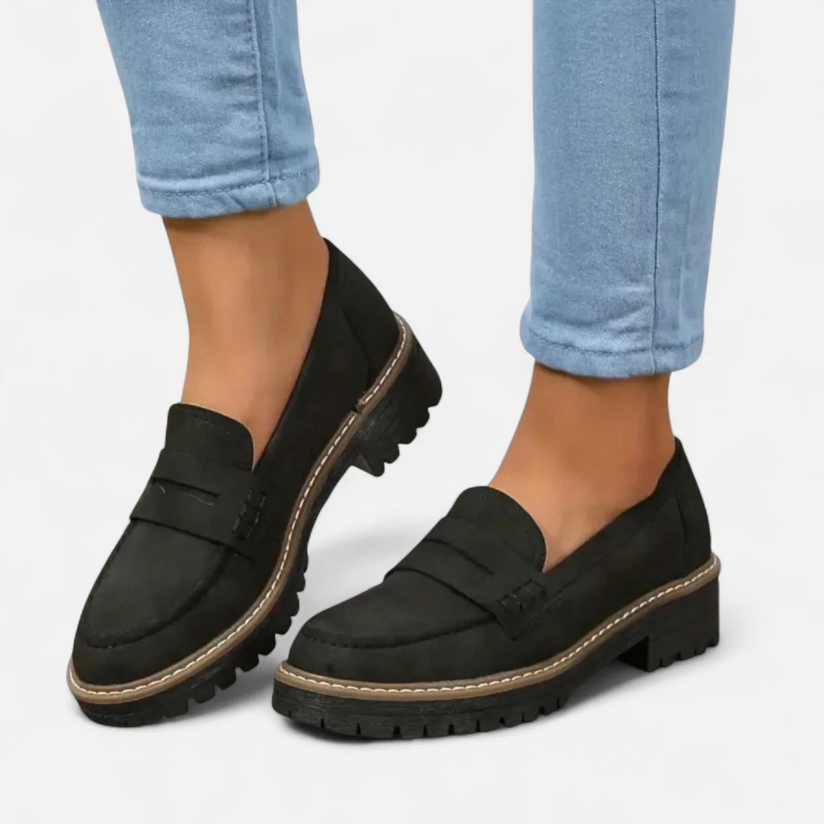Women's Chunky Penny Loafers with Lug Sole – Cushioned Slip-On Loafers