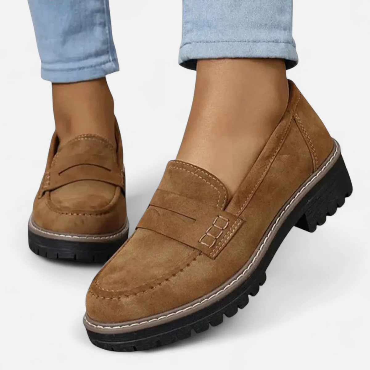 Women's Chunky Penny Loafers with Lug Sole – Cushioned Slip-On Loafers