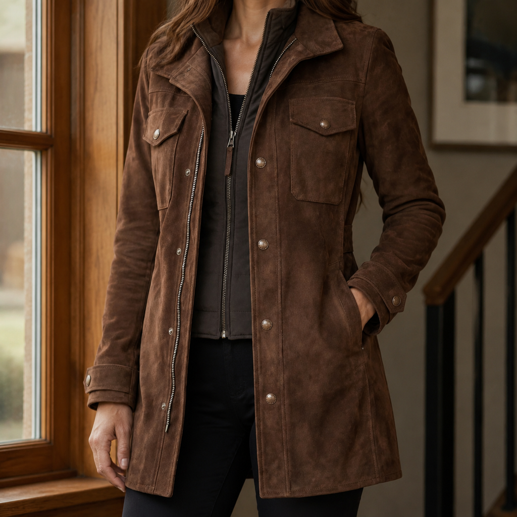 Greer | Women Longline Suede Look Utility Jacket