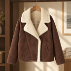 Women's Cropped Jacket with Plush Lapels – Button Front Jacket with Patch Pockets
