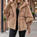 Women's Oversized Hooded Jacket with Plush Trim – Mixed Texture Zip Jacket