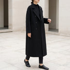 Black Wool Coat - Women's Double-Breasted Trench Coat