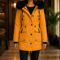 Women's Hooded Overcoat with Plush Trim – Thigh Length Coat with Adjustable Waist