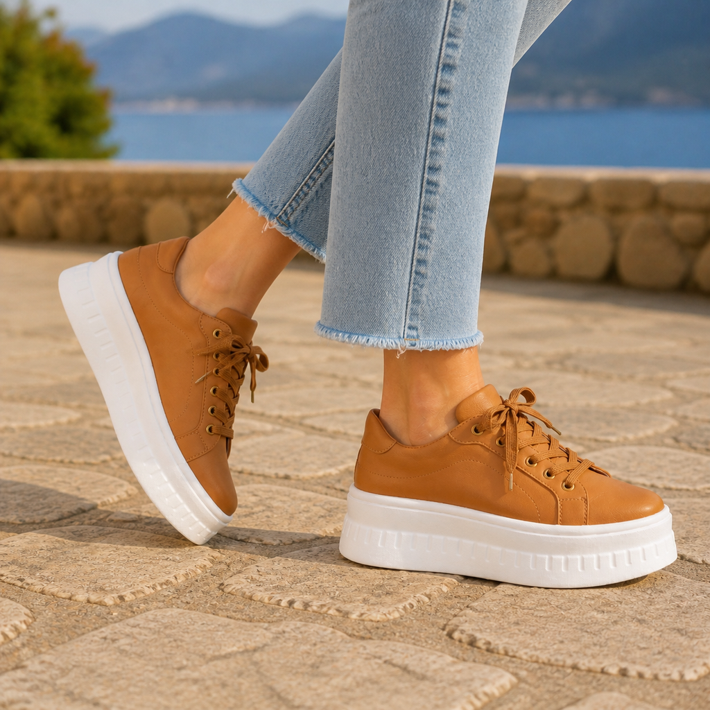 Orthopedic Sneakers – Women's Platform Lace-Up Walking Shoes with Arch Support