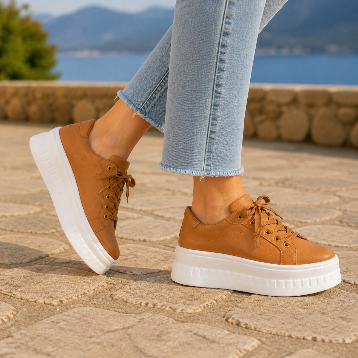 Orthopedic Sneakers – Women's Platform Lace-Up Walking Shoes with Arch Support