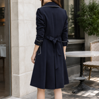 Black Wool Coat - Women's Belted Double-Breasted Trenchcoat
