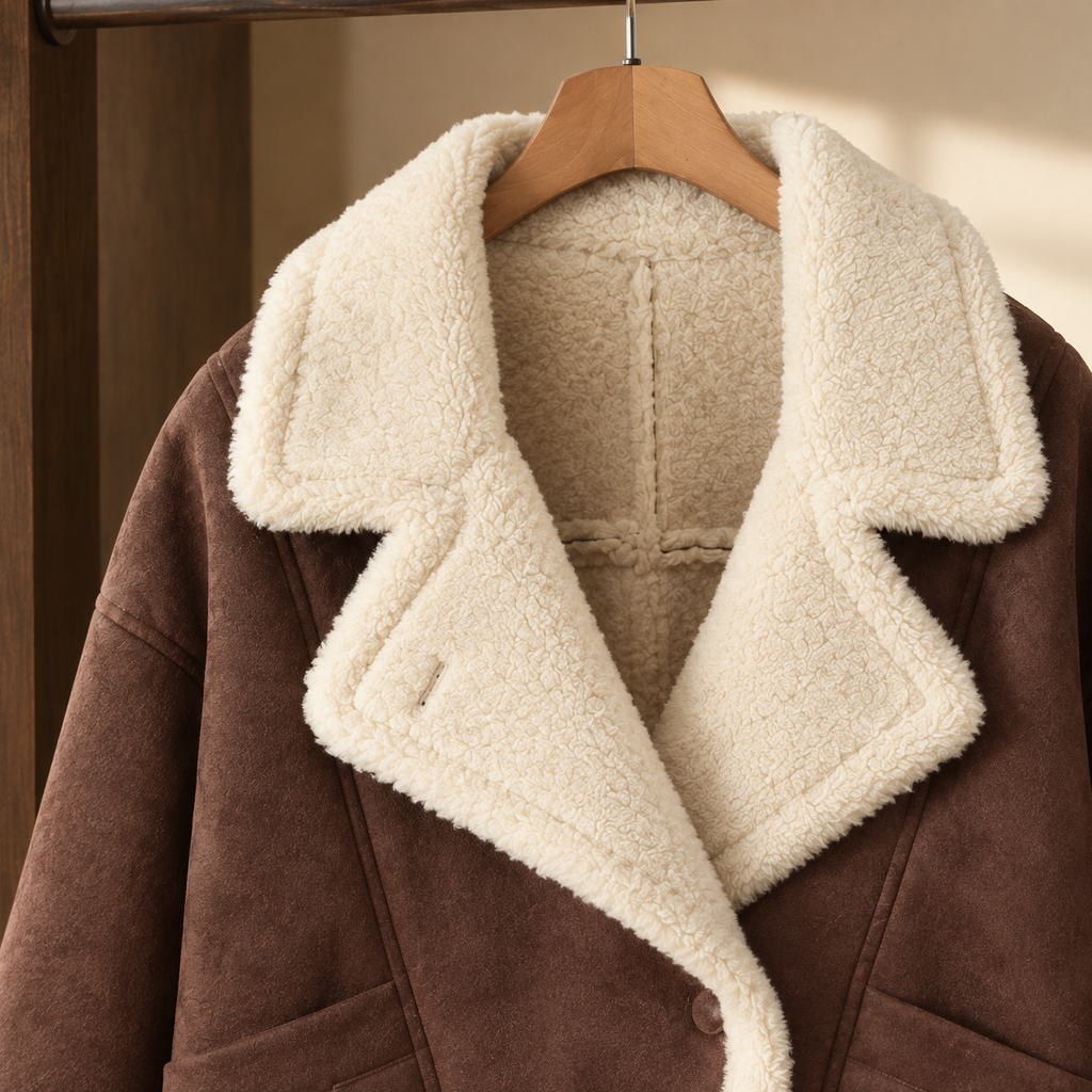 Women's Cropped Jacket with Plush Lapels – Button Front Jacket with Patch Pockets