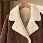 Women's Cropped Jacket with Plush Lapels – Button Front Jacket with Patch Pockets