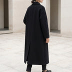 Black Wool Coat - Women's Double-Breasted Trench Coat