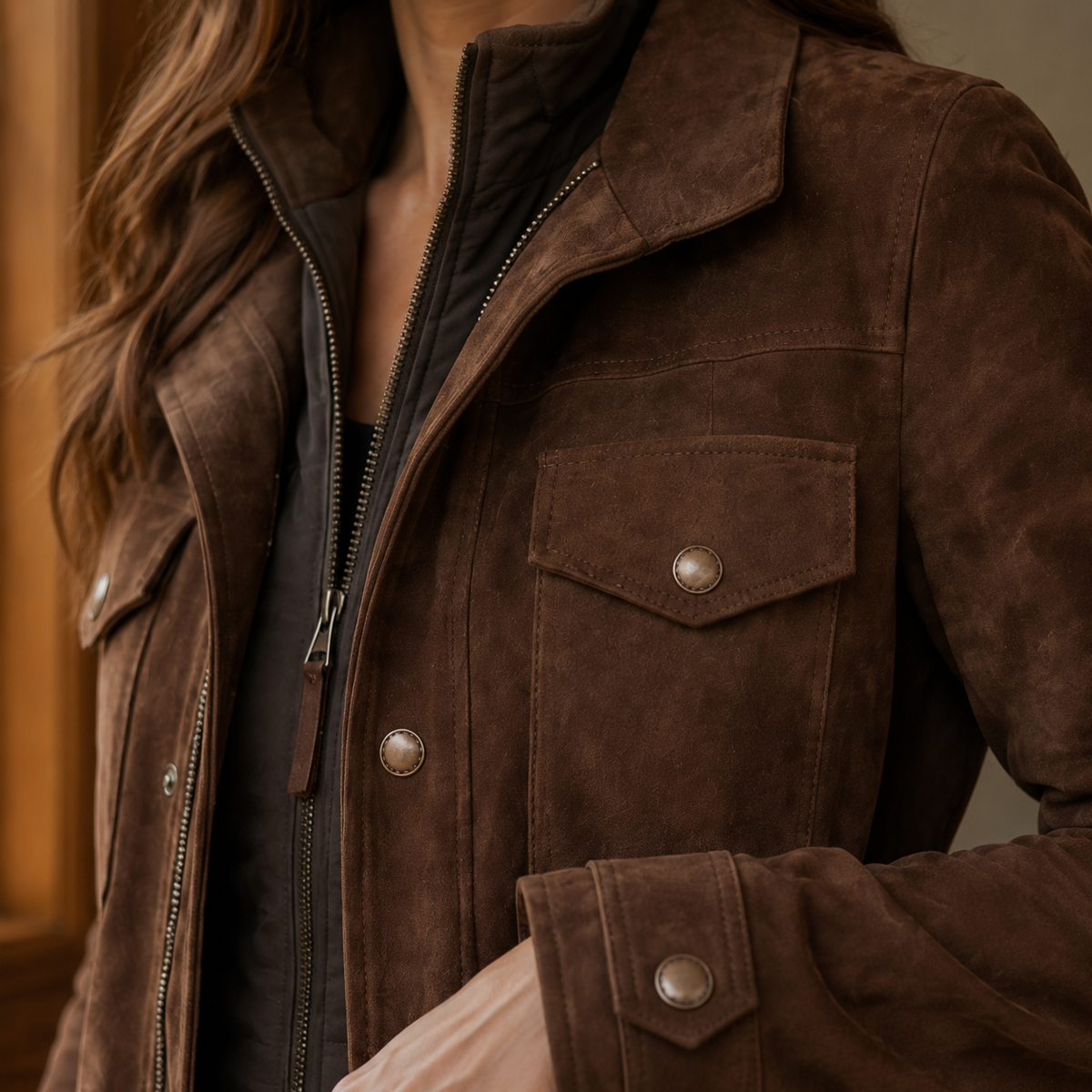 Greer | Women Longline Suede Look Utility Jacket