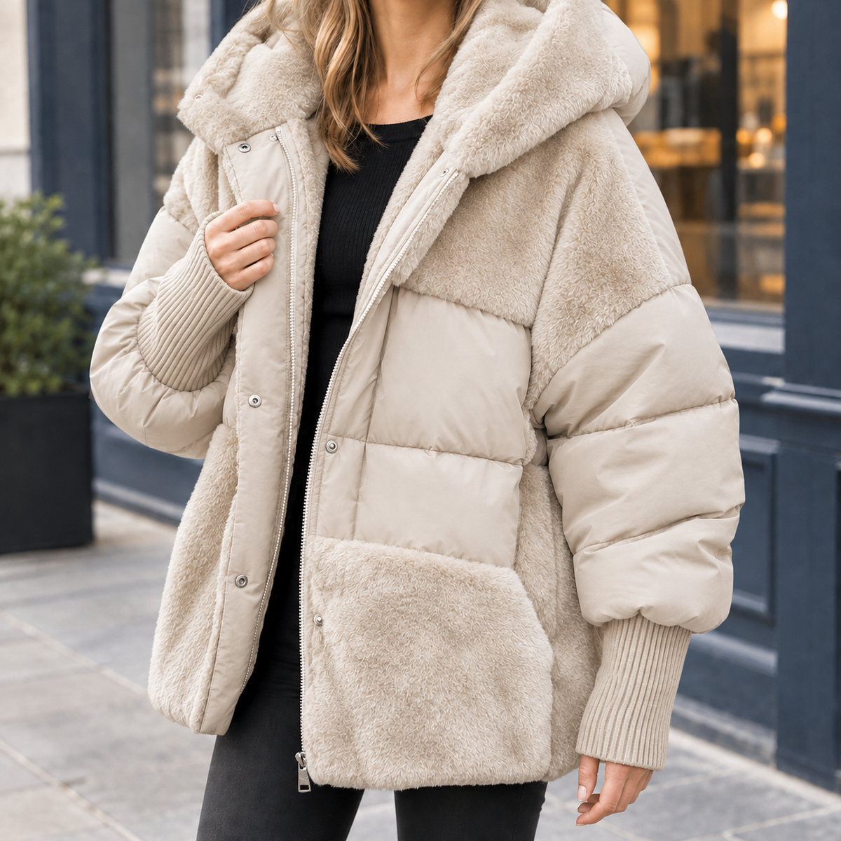 Women's Paneled Hooded Jacket – Relaxed Hip Length Zip Jacket with Plush Hood