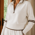 Marisol | Women Quarter Zip Knit Top and Wide Leg Pants Set